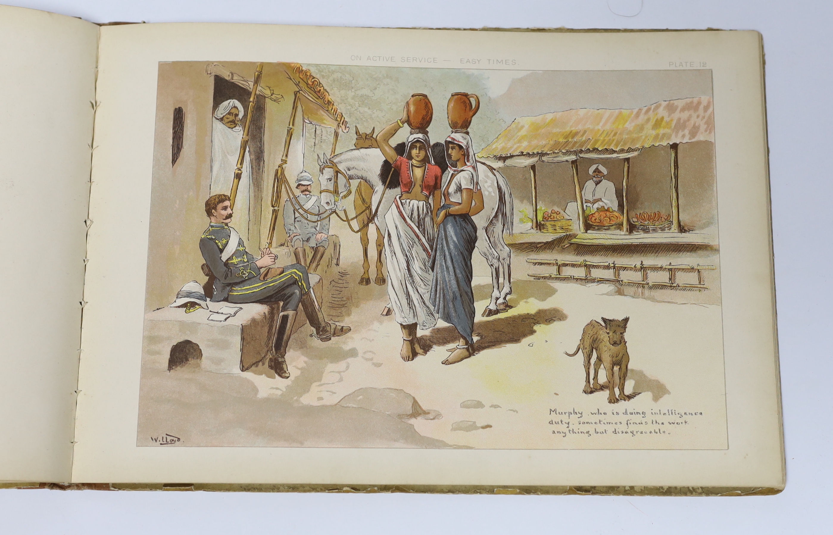 Lloyd, W.W. - On Active Service. colour printed title and 19 captioned plates within ruled borders; publisher's cloth backed coloured pictorial boards, oblong 8vo. 1890